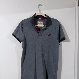 Hollister Men's Polo Shirt in Gray and Maroon